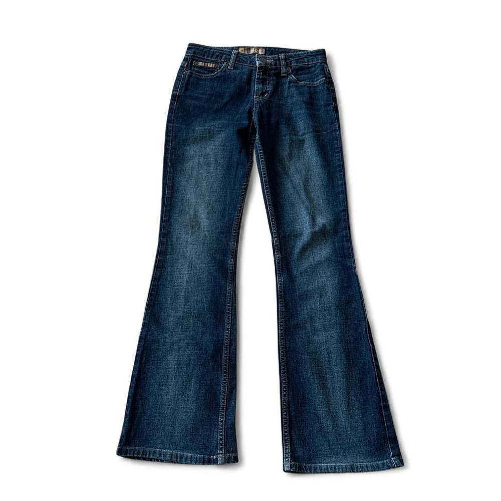 vintage low rise dark wash flare jeans